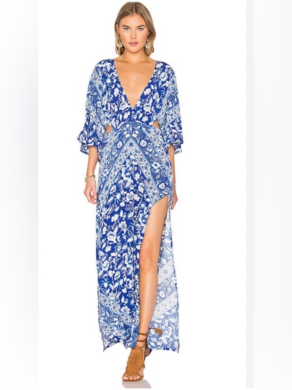 Spell & The Gypsy Lolita Cutout Maxi Boho Dress In Bluebelle Print
